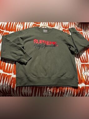 Supreme Yohji Yamamoto Olive Green Crewneck with Red & Black Logo